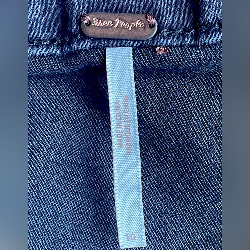 *EUC* Free People / Little Daisies Button Front Denim Mini Skirt / Black / 10 - Picture 9 of 12